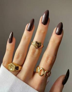 Dark Brown Almond Nails