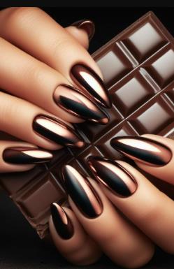 Chocolate Brown Chrome Nails