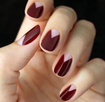 Negative Space Burgundy Nails
