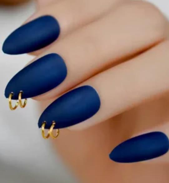 Dark Blue Almond Nails