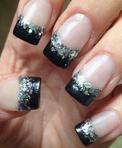 Celestial French Tips black and silver nails