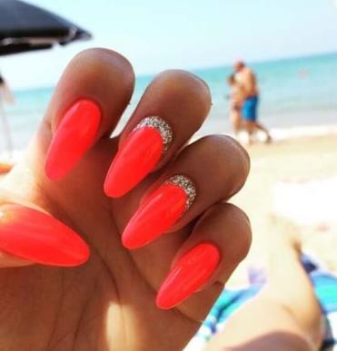 Neon Coral Beach Nails
