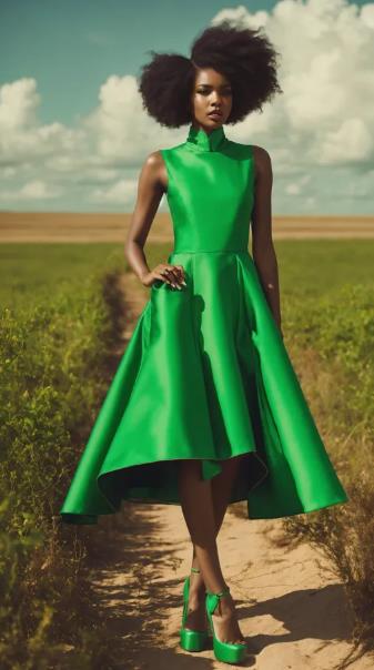 Modern Tea-Length Dress with Unexpected Footwear