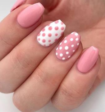 Dot Accents on Pink Nails