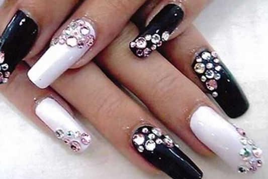 Rhinestone Sophistication black and white nails