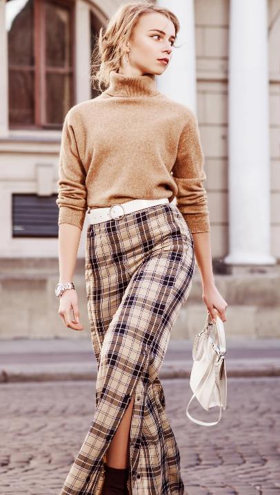 Brown Turtleneck with Plaid Trousers Dark Academia Outfits