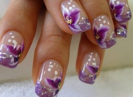 Purple Floral French Tips Purple nail ideas