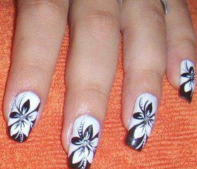 Floral French Fusion black and white nails