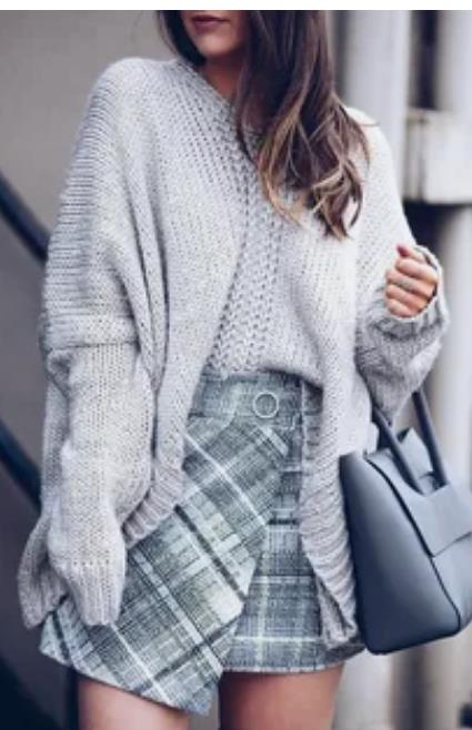 Oversized Coat and Plaid Skirt