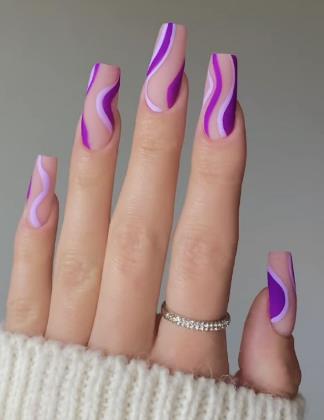 Purple Swirled French Tips