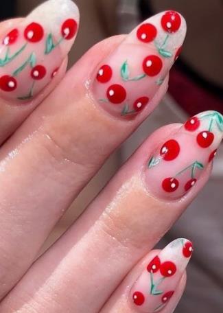 Cherry Red Outline Nails