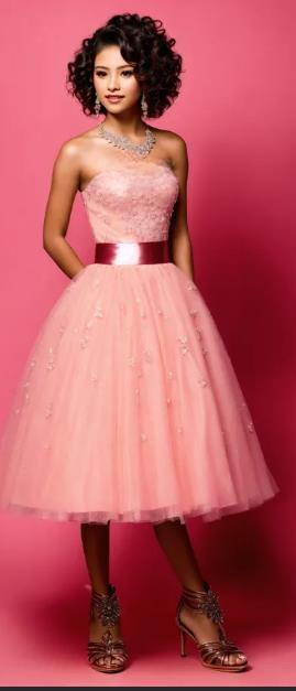 Soft Pink Tea-Length Dress