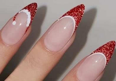  Red Glitter French Fade