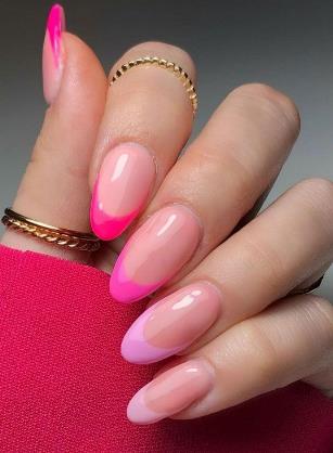 Classic French Tips with a Pink Base pink fall nails