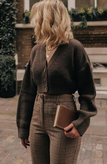 Knit Cardigan with Plaid Trousers Dark Academia Outfits