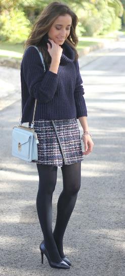 Tweed Skirt Suit with Knee Socks and Oxford Shoes