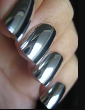 Metallic Chrome Tips black and silver nails