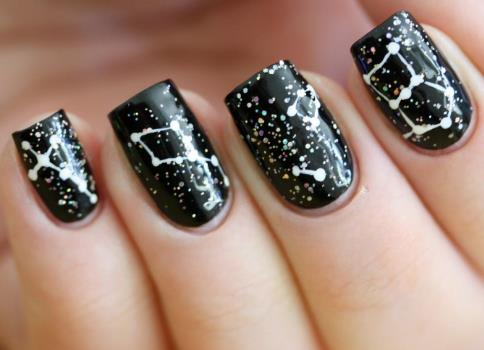 Starry Galaxy Nails black and silver nails