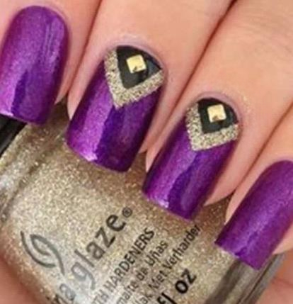 Purple with Gold Foil Accents Purple nails ideas