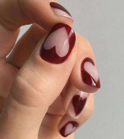 Heart Cut-Outs cherry red nails