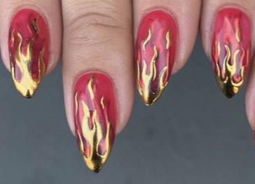 Chrome Cherry Flames cherry red nails