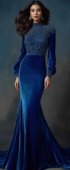 Navy Blue Velvet Gown Casino Night Dress to Impress Outfit Ideas