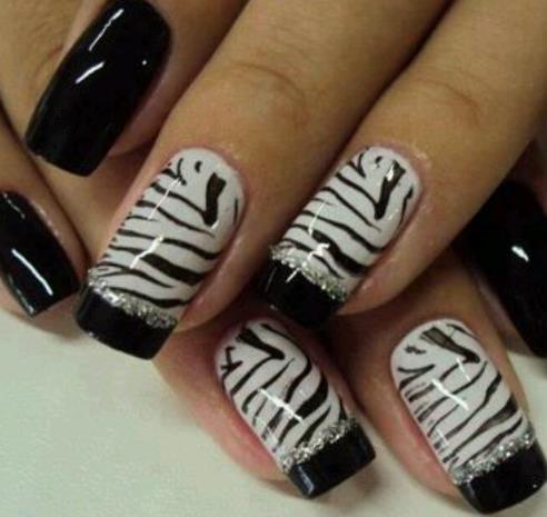 Zebra Stripe Variations black and white nails