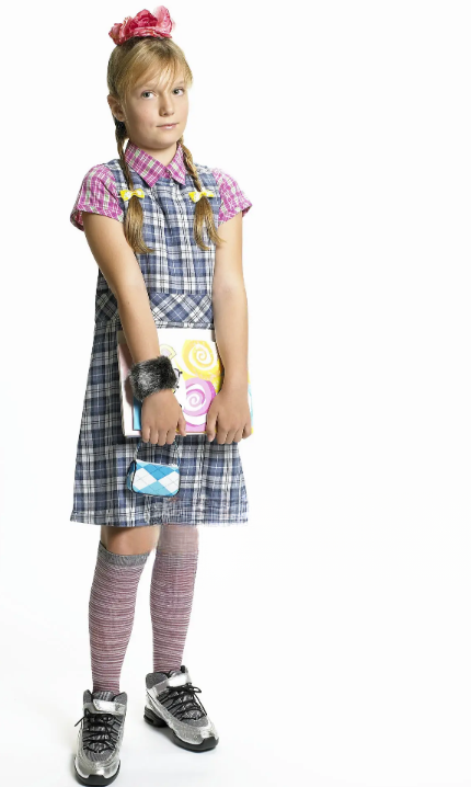 Collared Pinafore Dress with Patterned Tights