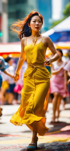 Yellow Midi Dress with Nude Block Heels