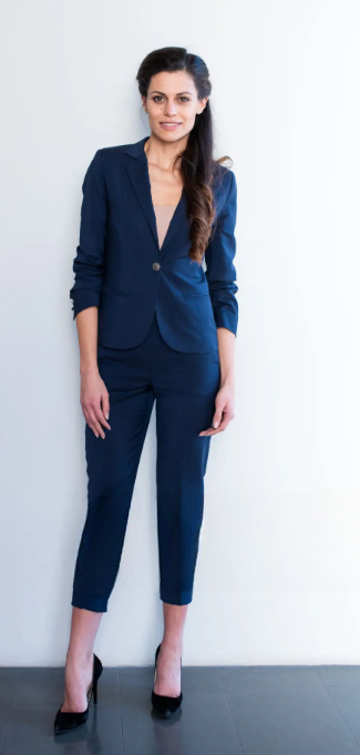 Cropped Trousers with Three-Quarter Sleeve Blazer