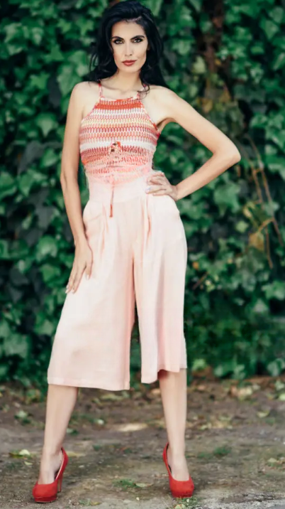 Crochet Top + High-Waisted Shorts + Sandals