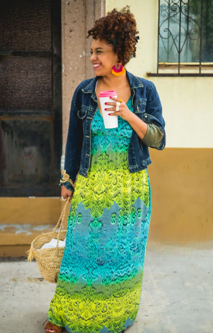 Maxi Dress + Denim Jacket + Canvas Sneakers