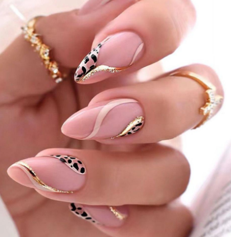Gold Animal Print French Tips