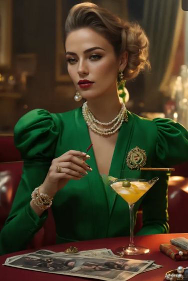 Emerald Green Wrap Dress with Gold Jewelry