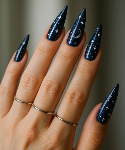 Midnight Navy dark chrome nails