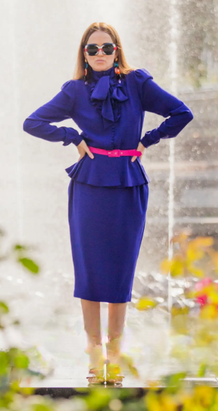 Navy Blue Statement Suit Widow Dress