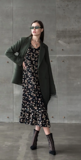 Sage Green Slip Dress with Denim Blazer Spring Dress
