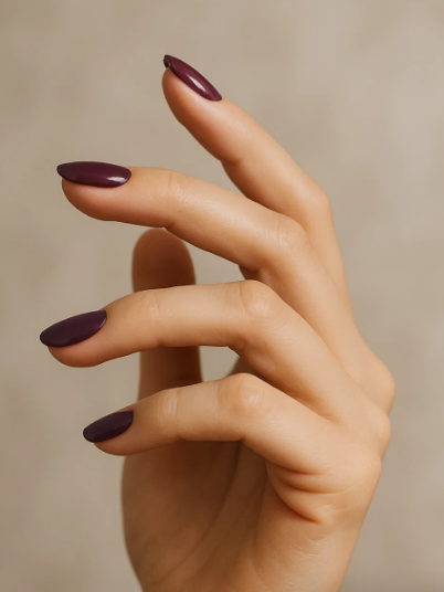 Smoky Plum dark chrome nails