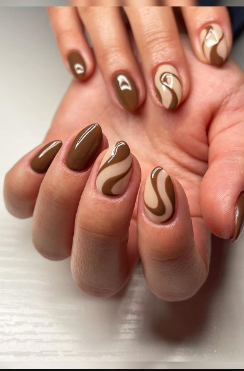 Cinnamon Swirl Art nude fall nails