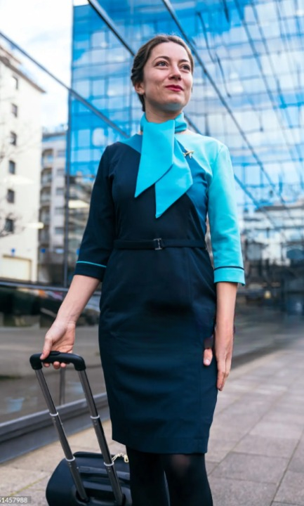 Tailored Black Trousers and Statement Blouse Flight Attendant Dress