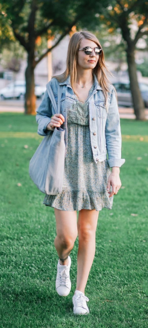 Gingham Mini Dress with White Sneakers Spring Dress