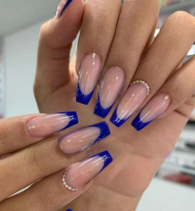Reverse French with Royal Blue Royal Blue Nails