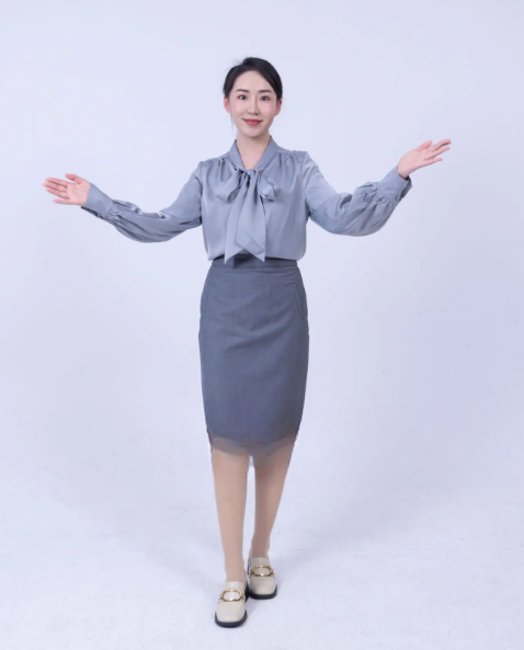 Pencil Skirt and Bow-Tie Blouse Combination Flight Attendant Dress