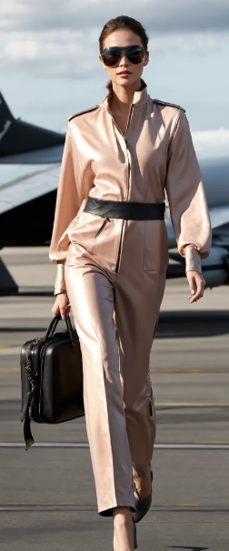 Professional Jumpsuit with Structured Lines Flight Attendant Dress