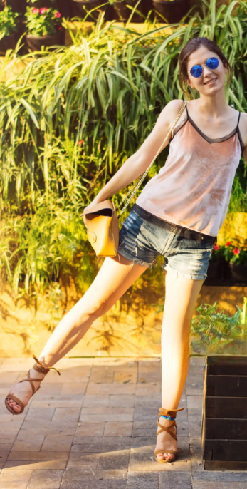 Linen Button-Down + Denim Shorts + Birkenstock Sandals VSCO Dress