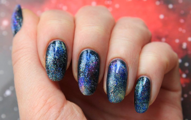 Celestial Accents dark chrome nails