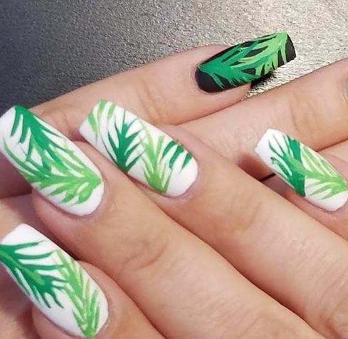 Monstera Leaf Cut-Out French Summer French Tip Nails