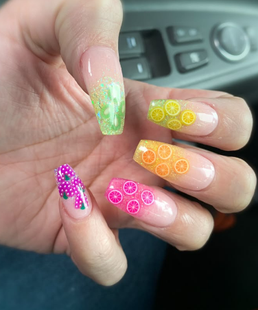 Tropical Fruit Slice Tips Summer French Tip Nails