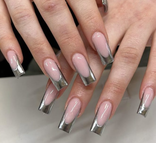 Traditional Silver French Tip Nails