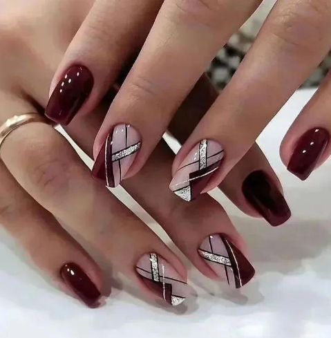 Geometric Silver French Tips French Tip Nails